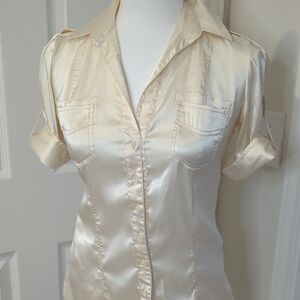 Zara Ivory Satin Button-Down Blouse